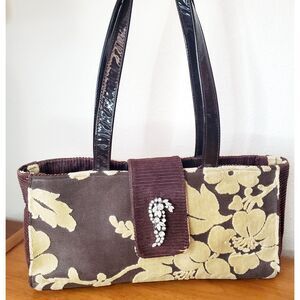 Handmade Bari J Floral Carpet Purse Fabric Shoulder Bag Brown Unique Retro VTG